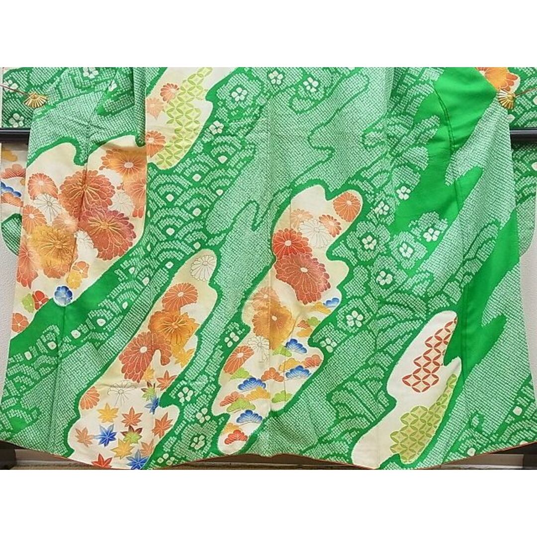 平和屋野田店■豪華振袖　絞り　駒刺繍　エ霞吉祥菊花文　金彩　逸品　n-hj8600 レディースの水着/浴衣(振袖)の商品写真