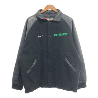 ナイキ(NIKE)の2000年代～ NIKE ナイキ NORTH DAKOTA ウール レザー スタジアム ジャケット アウター スポーツ ブラック (メンズ XL) 中古 古着 Q0233(その他)