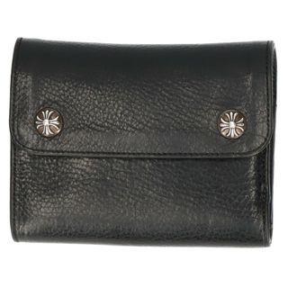 クロムハーツ(Chrome Hearts)のCHROME HEARTS クロムハーツ WAVE MINI/ウェーブミニ クロスボールボタンレザーウォレット財布 ブラック(折り財布)