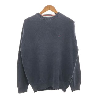 トミーヒルフィガー(TOMMY HILFIGER)の90年代 TOMMY HILFIGER トミーヒルフィガー コットン ニット セーター ネイビー (メンズ M) 中古 古着 Q0282(ニット/セーター)