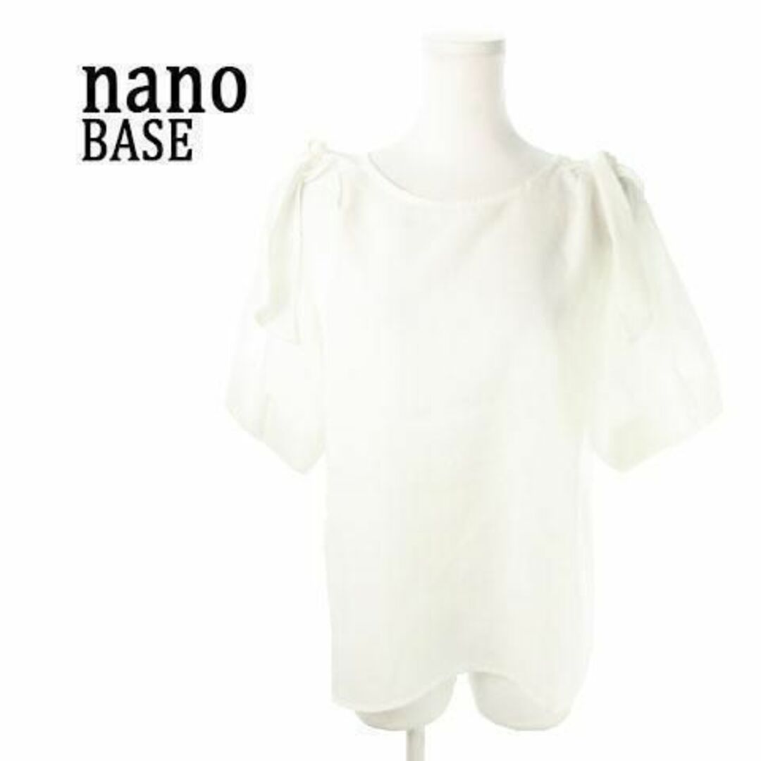 nano・universe(ナノユニバース)のナノベース 五分袖ブラウス リボン F 白 210326MN3A レディースのトップス(シャツ/ブラウス(半袖/袖なし))の商品写真