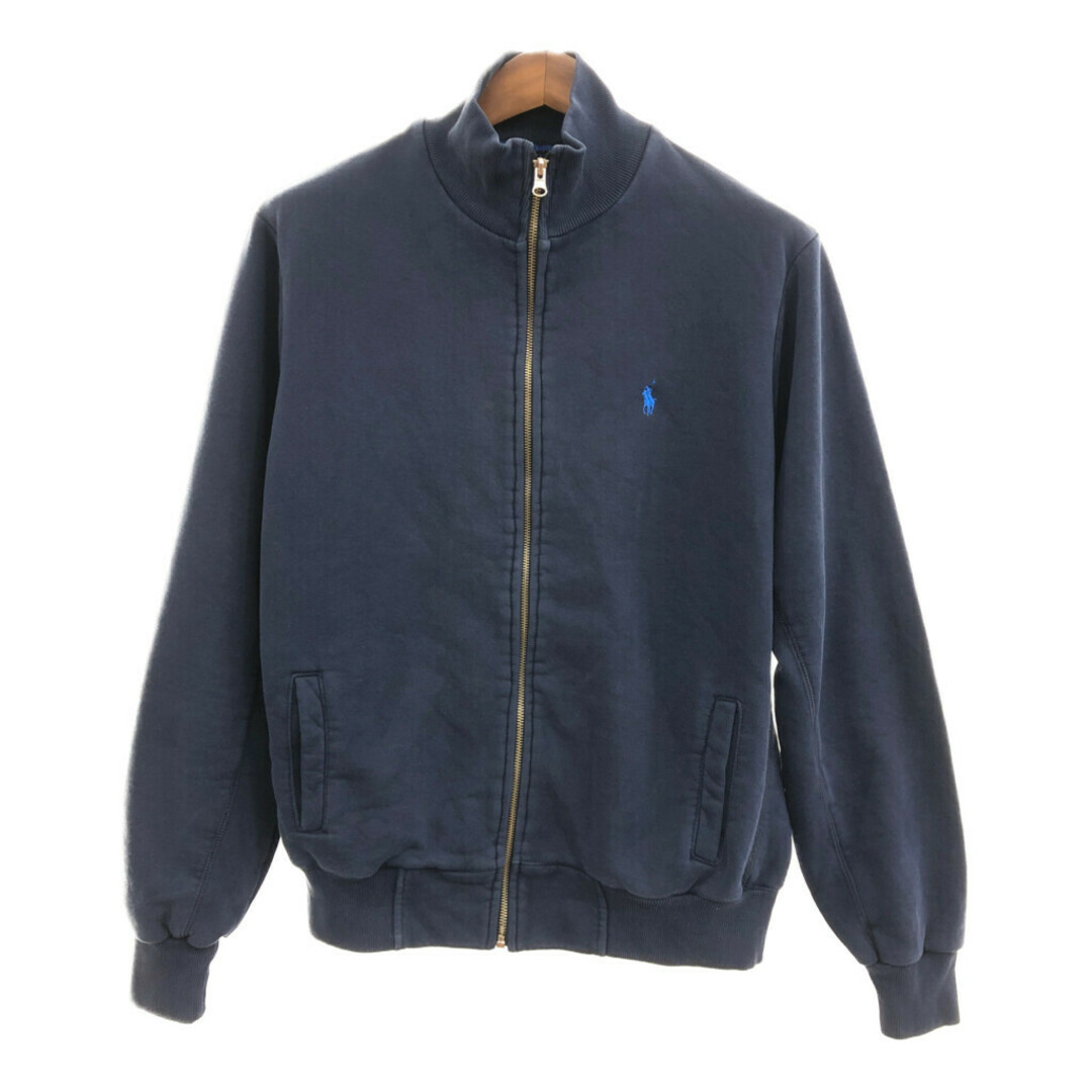 POLO RALPH LAUREN(ポロラルフローレン)の90年代~ Polo by Ralph Lauren ラルフローレン ワンポイントロゴ フルジップ スウェット ジャケット ネイビー (メンズ L) 中古 古着 Q0334 メンズのトップス(スウェット)の商品写真