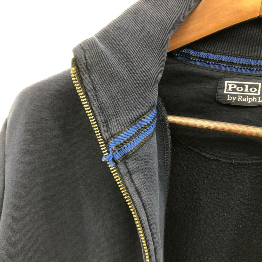 POLO RALPH LAUREN(ポロラルフローレン)の90年代~ Polo by Ralph Lauren ラルフローレン ワンポイントロゴ フルジップ スウェット ジャケット ネイビー (メンズ L) 中古 古着 Q0334 メンズのトップス(スウェット)の商品写真