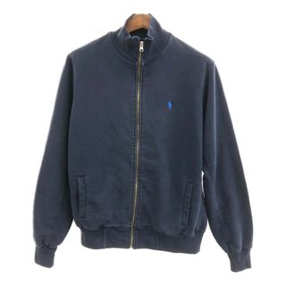 POLO RALPH LAUREN - 90年代~ Polo by Ralph Lauren ラルフローレン ワンポイントロゴ フルジップ スウェット ジャケット ネイビー (メンズ L) 中古 古着 Q0334