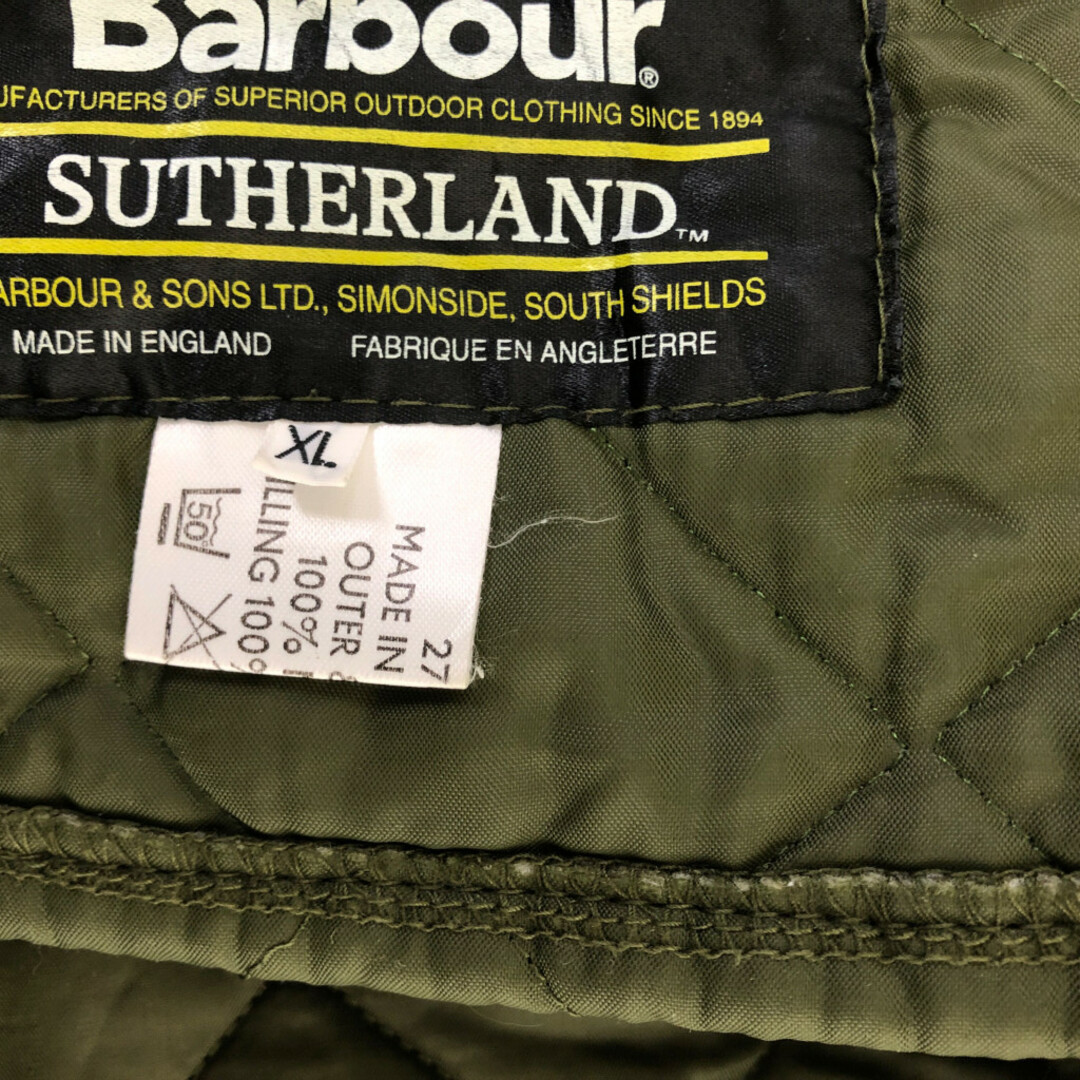 Barbour(バーブァー)のイングランド製 Barbour バブアー SUTHERLAND キルティング ベスト ダブルジッパー カーキ (メンズ XL) 中古 古着 Q0348 メンズのトップス(ベスト)の商品写真