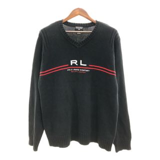 ポロラルフローレン(POLO RALPH LAUREN)のPOLO JEANS ポロジーンズ Vネック コットン セーター ラルフローレン ブラック (メンズ XL) 中古 古着 Q0358(ニット/セーター)