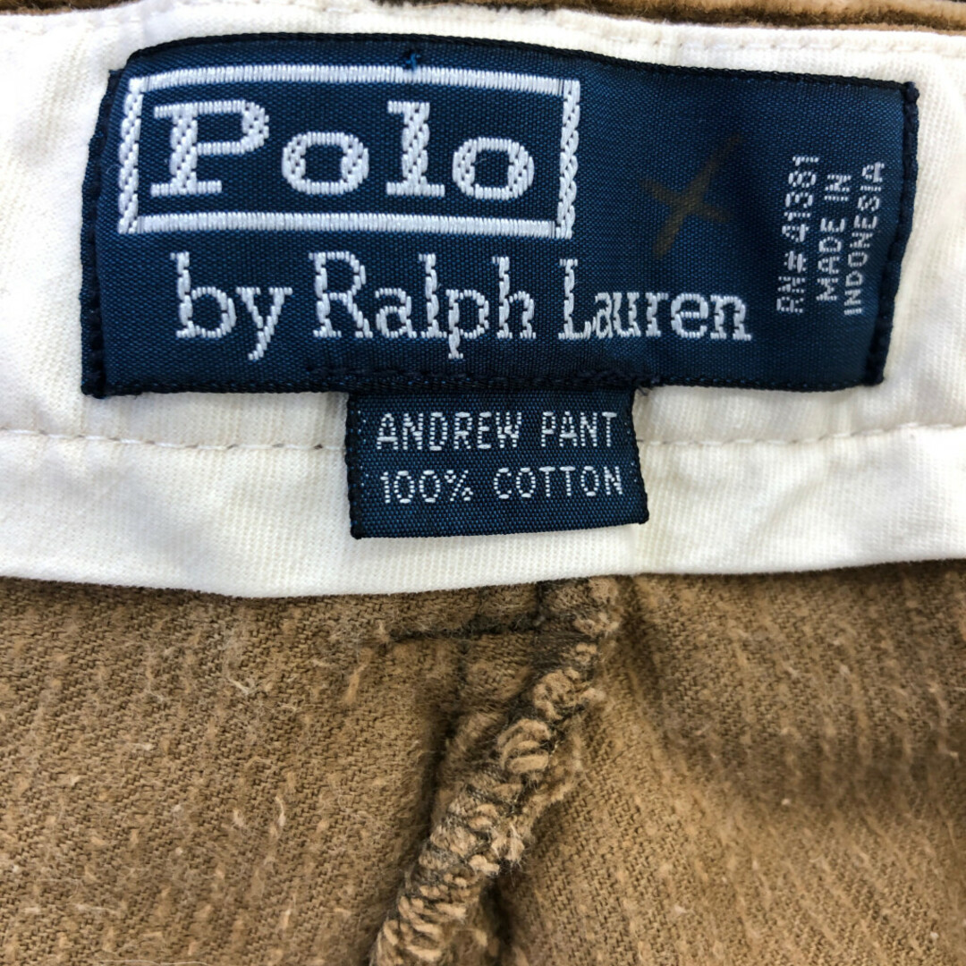 POLO RALPH LAUREN(ポロラルフローレン)の90年代 Polo by Ralph Lauren ポロ ラルフローレン ANDREW PANT 2タック コーデュロイ パンツ ブラウン (メンズ 38×32) 中古 古着 Q0387 メンズのパンツ(その他)の商品写真