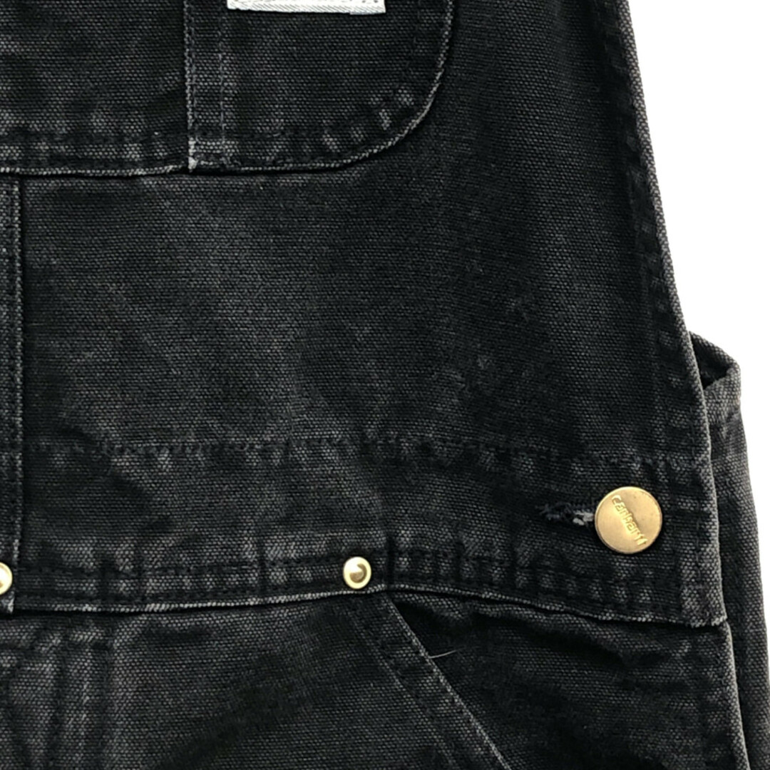 carhartt(カーハート)の90年代 USA製 Carhartt カーハート ダック オーバーオール ダブルニー ワーク ブラック (メンズ 32×36) 中古 古着 Q0399 メンズのパンツ(サロペット/オーバーオール)の商品写真