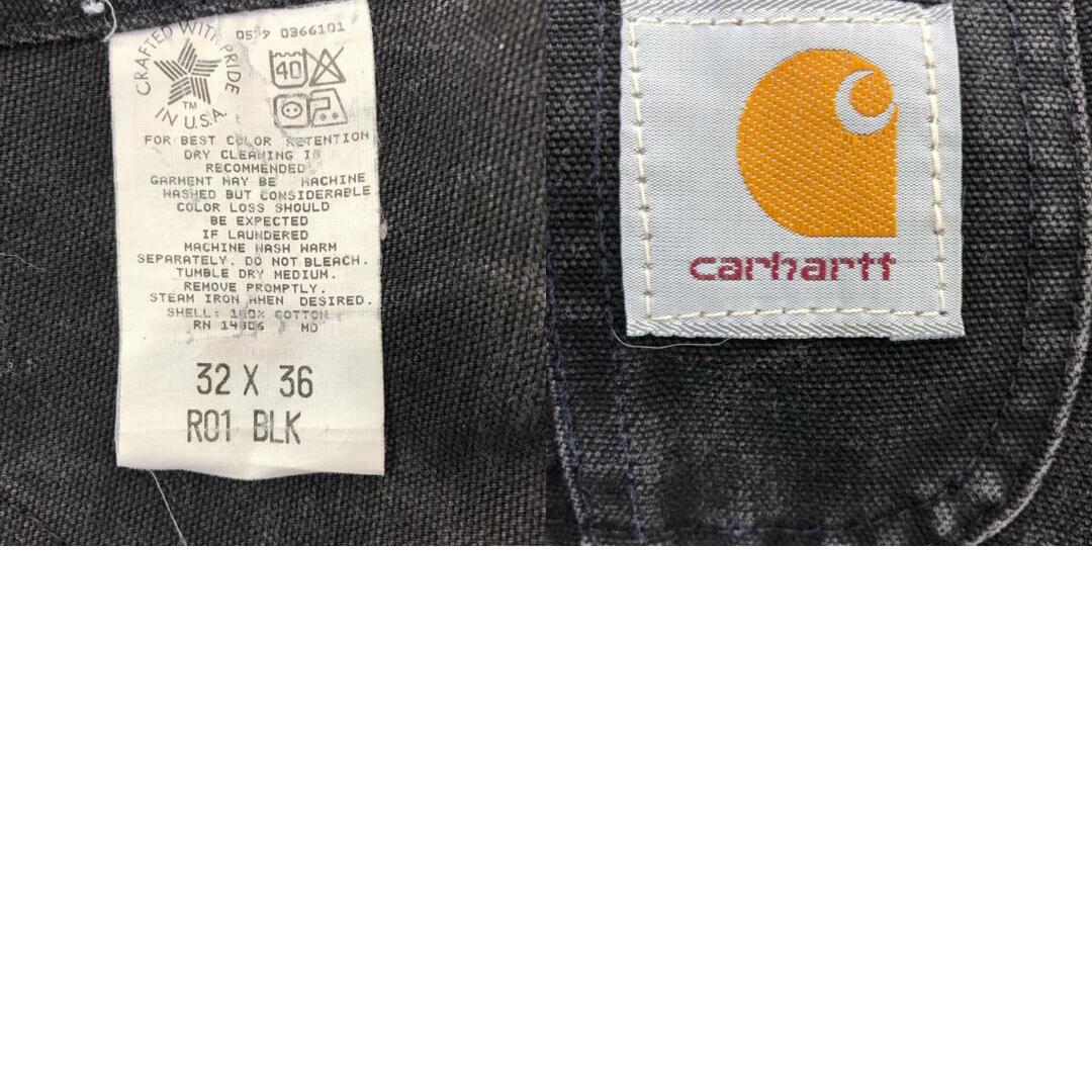 carhartt(カーハート)の90年代 USA製 Carhartt カーハート ダック オーバーオール ダブルニー ワーク ブラック (メンズ 32×36) 中古 古着 Q0399 メンズのパンツ(サロペット/オーバーオール)の商品写真