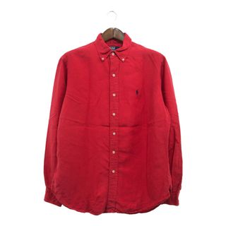 ポロラルフローレン(POLO RALPH LAUREN)の90年代 Polo by Ralph Lauren ポロ ラルフローレン ボタンダウン 長袖シャツ ワンポイントロゴ レッド (メンズ L) 中古 古着 Q0427(シャツ)