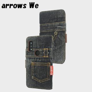 アローズ(arrows)のarrows We：ウォッシュ ダメージ デニム 手帳型ケース★ブラック 黒(Androidケース)