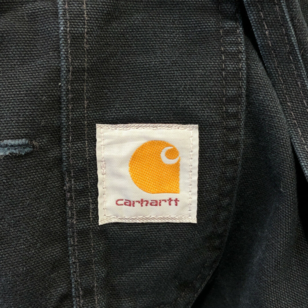 carhartt(カーハート)の90年代 USA製 Carhartt カーハート ダック ダブルニー オーバーオール 大きいサイズ ワーク ブラック (メンズ 44×32) 中古 古着 Q0448 メンズのパンツ(サロペット/オーバーオール)の商品写真