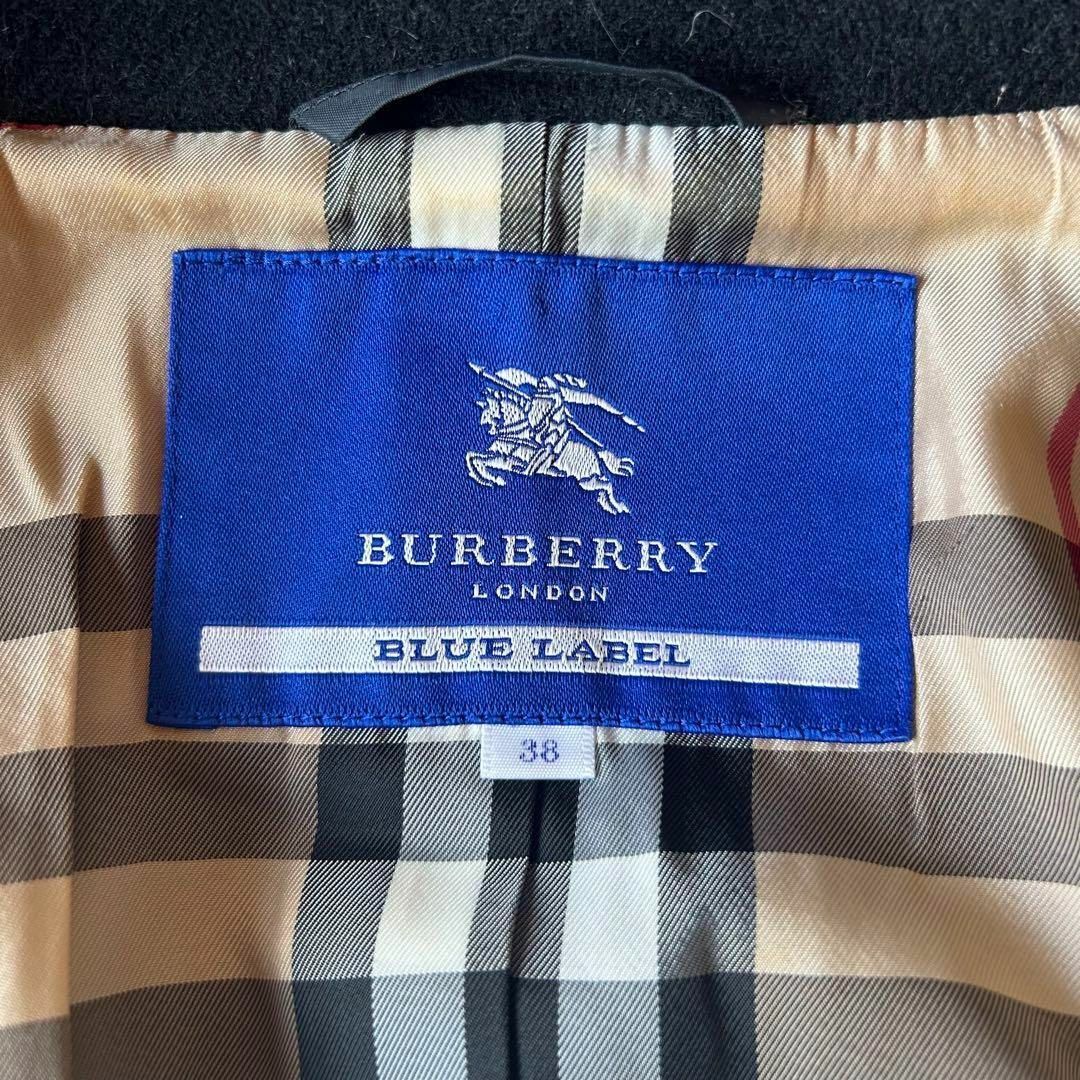 BURBERRY BLUE LABEL(バーバリーブルーレーベル)のBURBERRY  ロングコート　アンゴラ混　ノバチェック柄　黒　38 レディースのジャケット/アウター(ロングコート)の商品写真