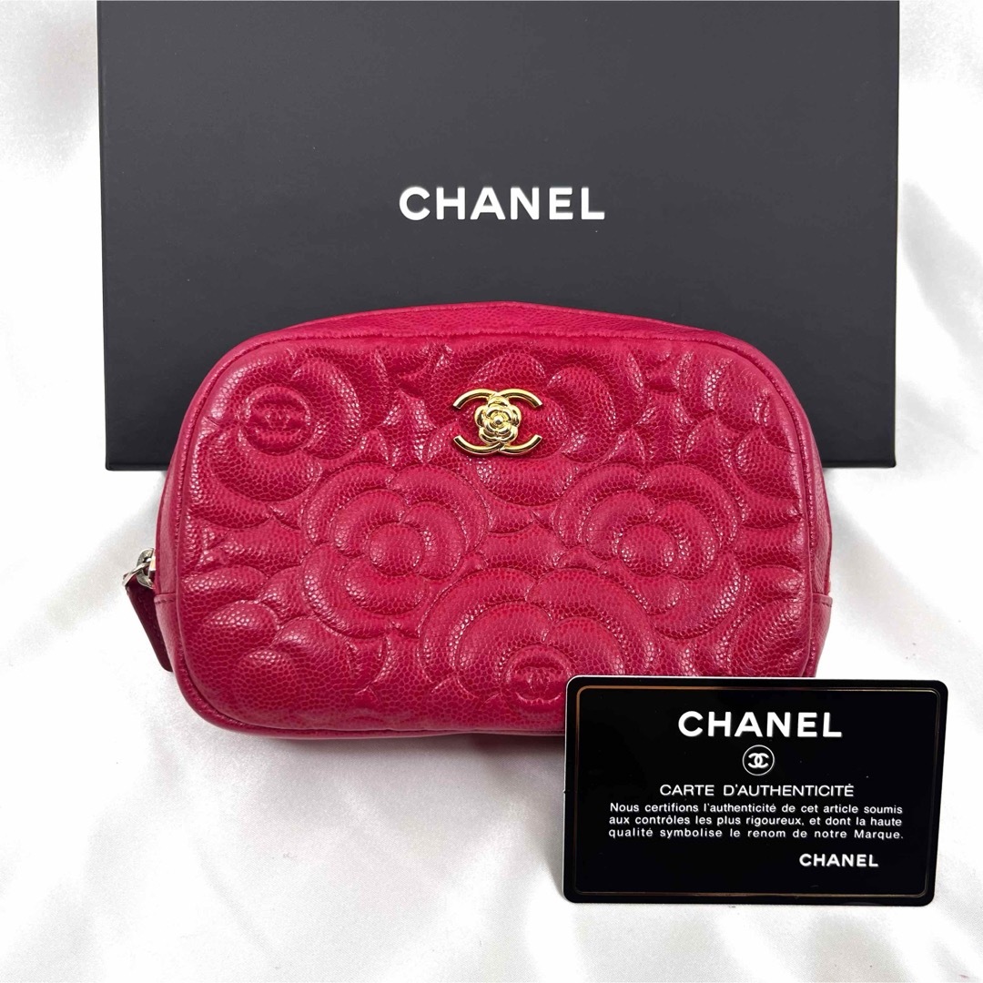 CHANEL(シャネル)のシャネル カメリア キャビアスキン マルチ ポーチ 激レア美品 レディースのファッション小物(ポーチ)の商品写真