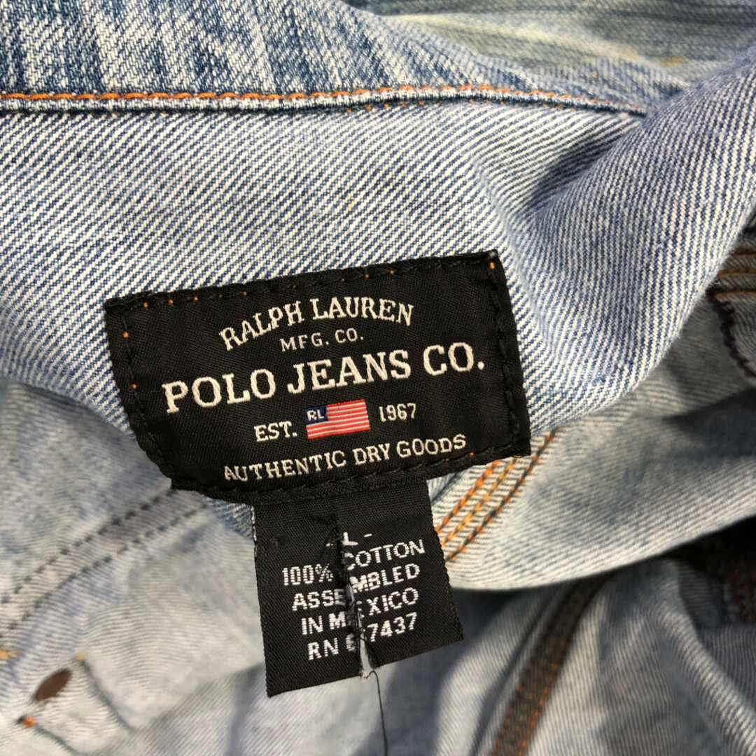 POLO RALPH LAUREN(ポロラルフローレン)の2000年代～ POLO JEANS ポロジーンズ トラッカージャケット ラルフローレン アメカジ ライトブルー (メンズ L) 中古 古着 Q0520 メンズのジャケット/アウター(Gジャン/デニムジャケット)の商品写真