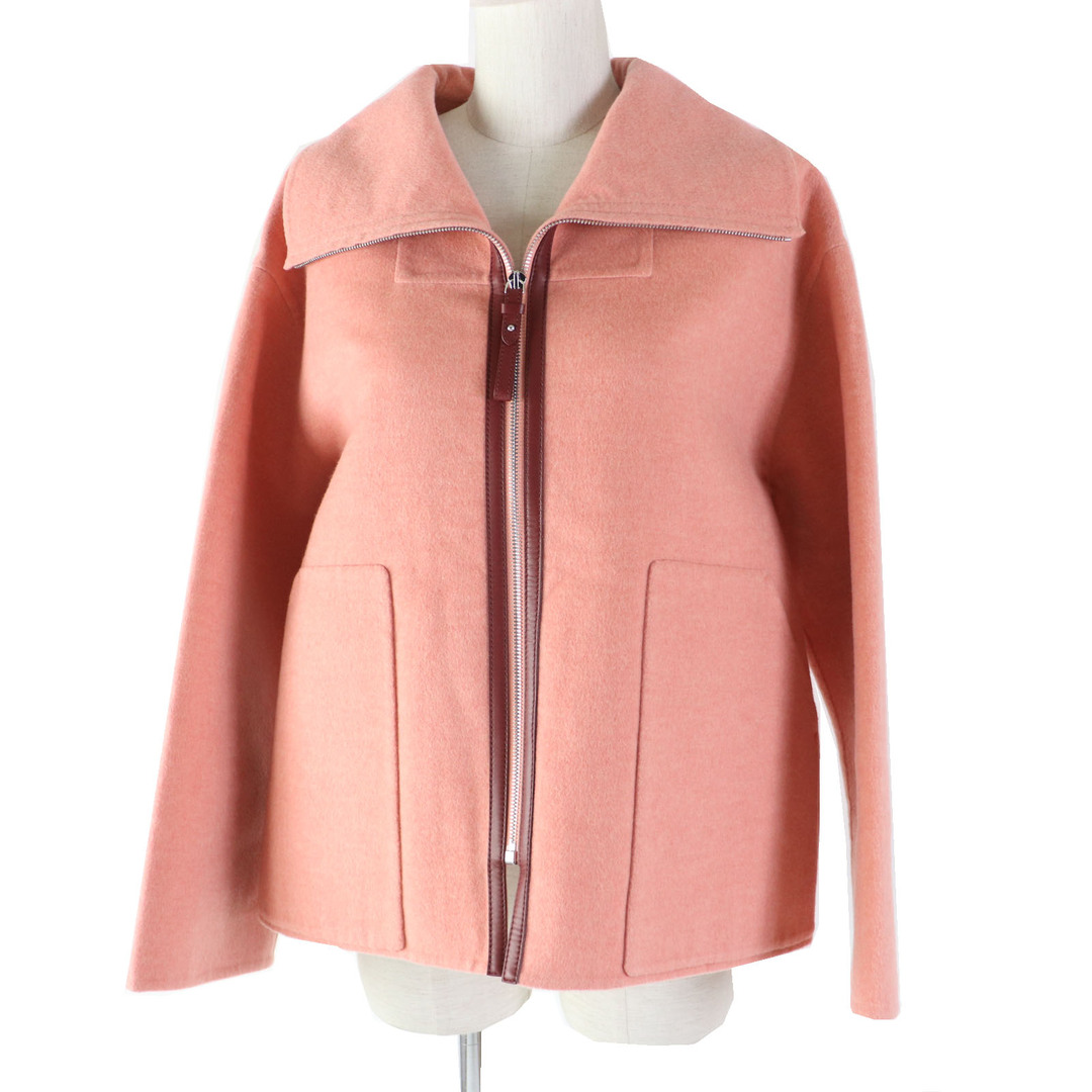 HERMES - 極美品 HERMES エルメス 22AW 2H0120DB レザー使い ベビーカシミヤ100％ ダブルフェイス ジャケット コーラルピンク 36 フランス製 レディース