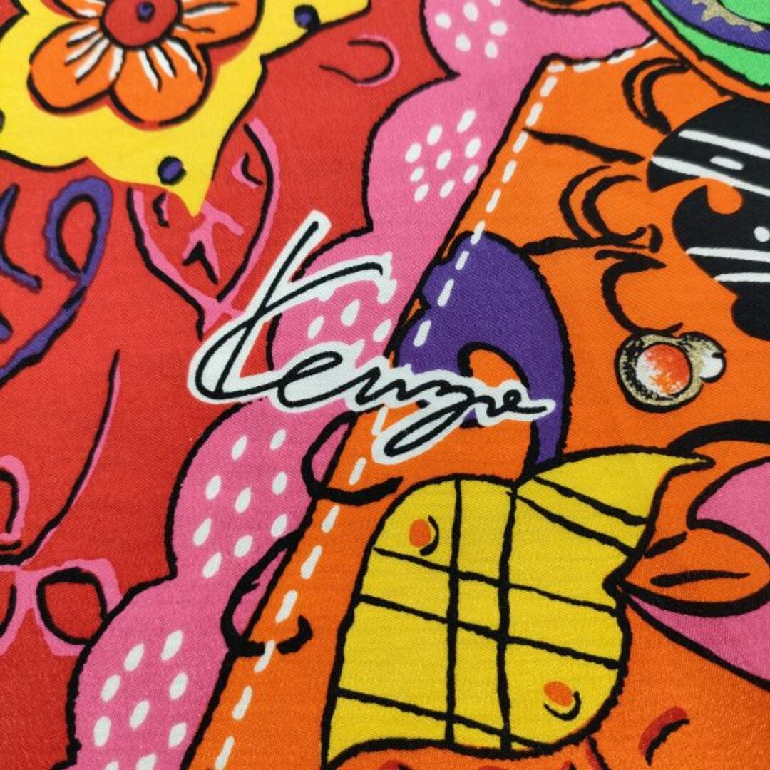 KENZO(ケンゾー)のKENZO 花 約107×107 大判 スカーフ レッド オレンジ 多色 レディース ケンゾー【中古】4-0301G◎ レディースのファッション小物(バンダナ/スカーフ)の商品写真