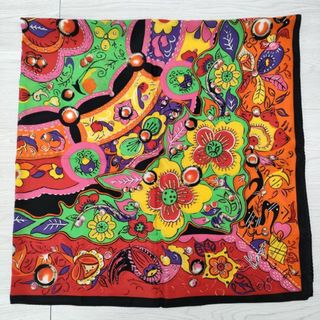 KENZO - KENZO 花 約107×107 大判 スカーフ レッド オレンジ 多色 レディース ケンゾー【中古】4-0301G◎