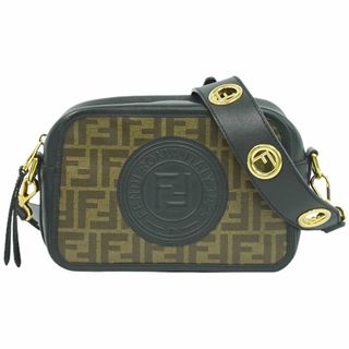 フェンディ(FENDI)の本物 フェンディ FENDI ズッカ ショルダーバッグ ポシェット コーティングキャンバス レザー ブラック ブラウン Zucca バッグ 中古(ショルダーバッグ)