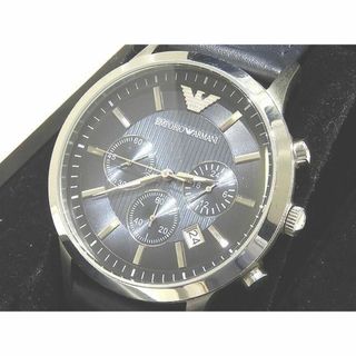 エンポリオアルマーニ(Emporio Armani)の良品 EMPORIO ARMANI エンポリオ アルマーニ メンズ クロノグラフ クォーツ 時計 ☆ AR-2473 シルバーSS ネイビー系 レザー ▼ クト00/6B(腕時計(アナログ))