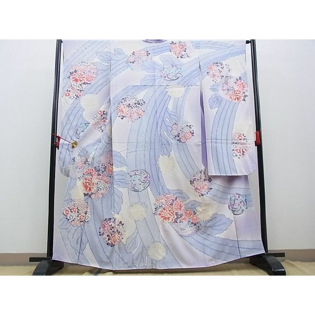 平和屋野田店■豪華振袖　銀駒刺繍　花丸文　暈し染め　銀彩　逸品　n-kg5793 レディースの水着/浴衣(振袖)の商品写真