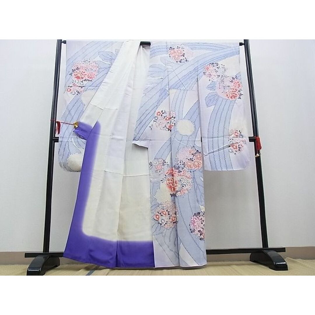 平和屋野田店■豪華振袖　銀駒刺繍　花丸文　暈し染め　銀彩　逸品　n-kg5793 レディースの水着/浴衣(振袖)の商品写真