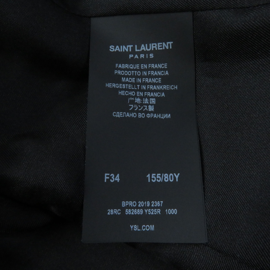 Saint Laurent(サンローラン)の美品 SAINT LAURENT PARIS サンローランパリ 19年製 582689 裏地シルク100％ 半袖 膝丈 ベロア ワンピース ブラック 34 フランス製 正規品 レディース レディースのワンピース(その他)の商品写真
