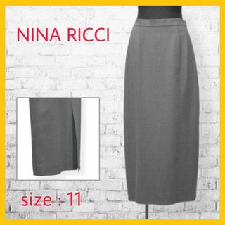 ニナリッチ(NINA RICCI)の美品 ニナリッチ タイト スカート ウール ロング 11 L グレー ストレッチ(ロングスカート)