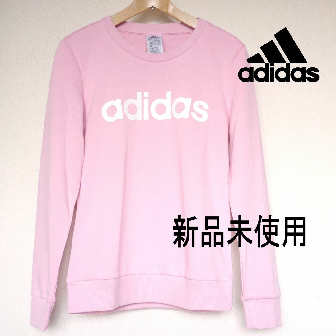 adidas(アディダス)の新品(レディースM)アディダス ピンク 薄手スウェット ロゴトレーナー レディースのトップス(トレーナー/スウェット)の商品写真