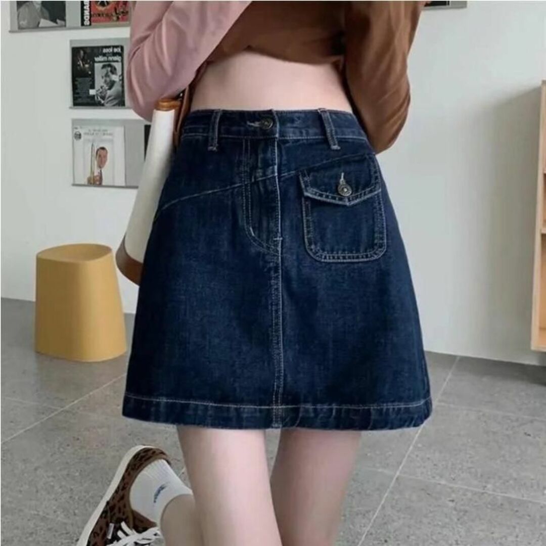 【インディゴブルー★ＸＬ】フラップポケット デニム ミニ丈 スカート レディースのスカート(ミニスカート)の商品写真