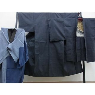 平和屋野田店■男性　本場大島紬　アンサンブル　長襦袢セット　80亀甲　羽裏：虎　逸品　n-kg5824(着物)