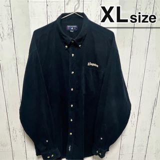 シャツ(shirts)のUSA古着　コーデュロイシャツ　XL　ネイビー　ブラック　長袖　企業ロゴ　ワーク(シャツ)