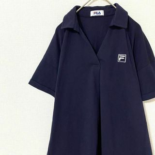 フィラ(FILA)のスキッパーシャツ 半袖 フィラ 刺繍ロゴ M ネイビー コットン 綿 ゴルフ(ポロシャツ)