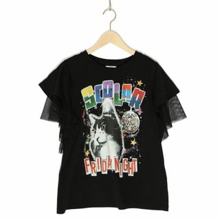 スカラー(ScoLar)のスカラ141650FRIDAY NIGHTとネコプリントメッシュフリル袖Tシャツ(Tシャツ(半袖/袖なし))