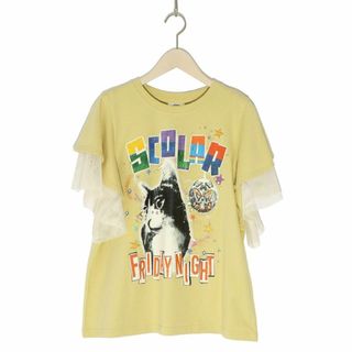 スカラー(ScoLar)のスカラ141650FRIDAY NIGHTとネコプリントメッシュフリル袖Tシャツ(Tシャツ(半袖/袖なし))