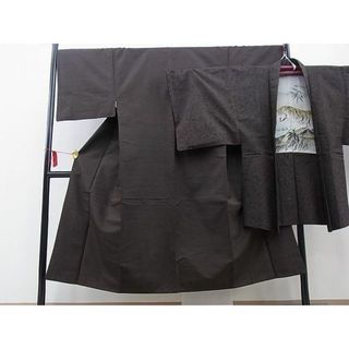 平和屋野田店■男性　紬　髭紬羽織セット　霞文　羽裏：虎　逸品　n-kg5775(着物)