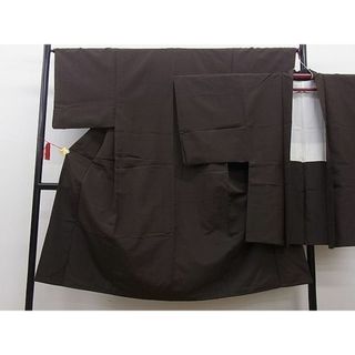 平和屋野田店■男性　色無地　アンサンブル　黒茶色　逸品　n-hj8741(着物)