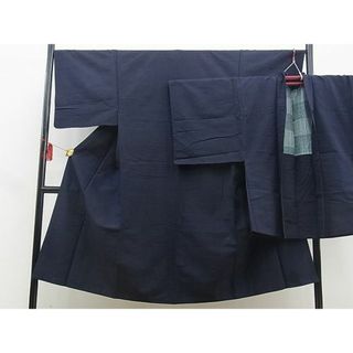 平和屋野田店■男性　紬　アンサンブル　色無地　青褐色　逸品　n-yc5920(着物)