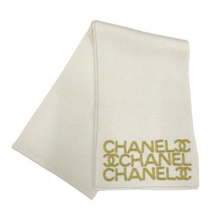 シャネル(CHANEL)のシャネル CHANEL マフラー ウール ココマーク ロゴ 刺繍 アイボリー ゴールド(マフラー/ショール)