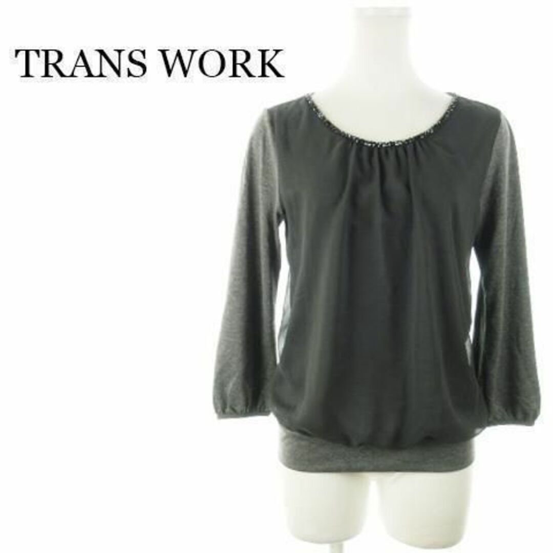 TRANS WORK(トランスワーク)のトランスワーク カットソー ブラウス 七分袖 ビーズ 220729AH10A レディースのトップス(カットソー(長袖/七分))の商品写真