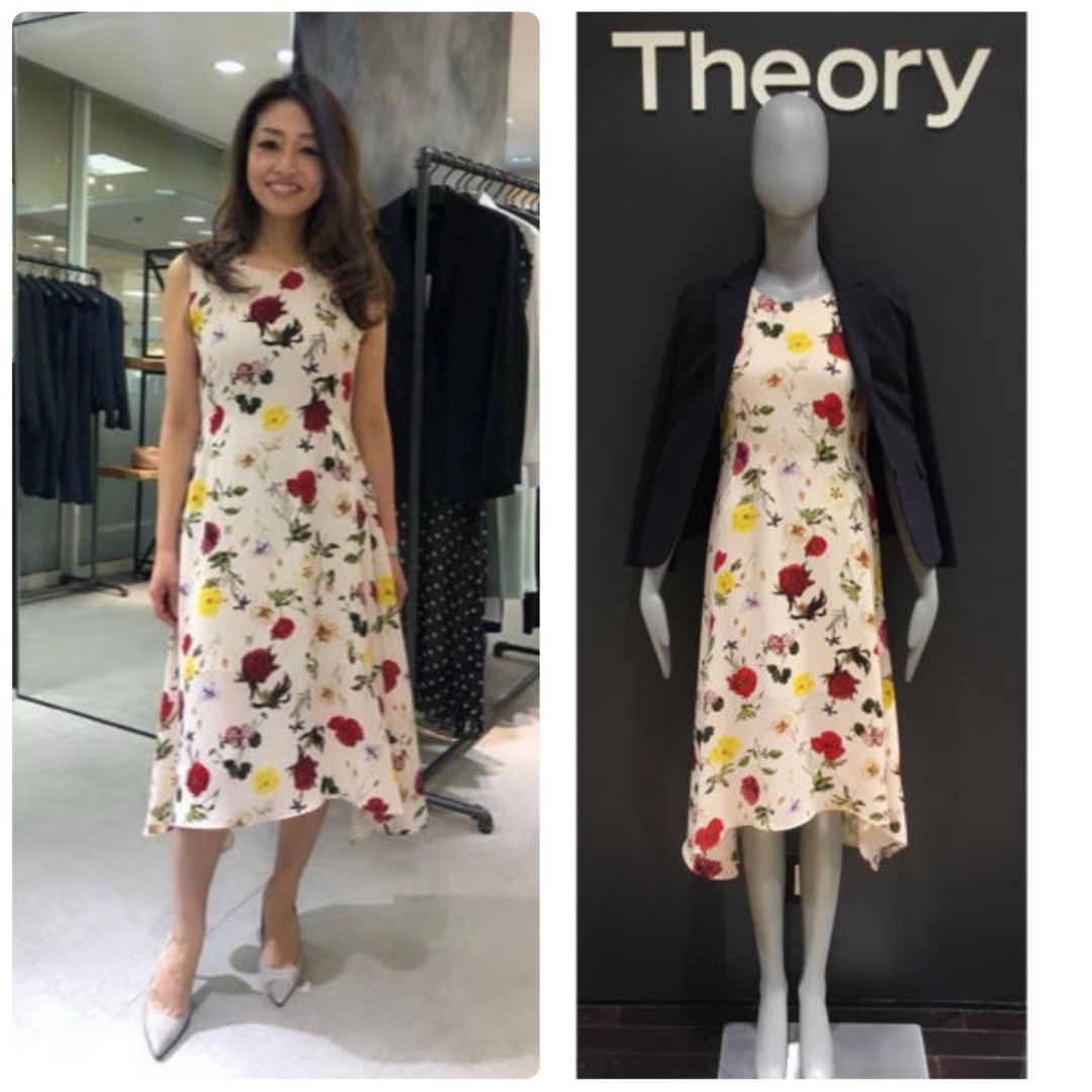 theory(セオリー)の美品　セオリー　ヘムフラワープリントワンピース　花柄　ボタニカル レディースのワンピース(ロングワンピース/マキシワンピース)の商品写真