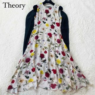 セオリー(theory)の美品　セオリー　ヘムフラワープリントワンピース　花柄　ボタニカル(ロングワンピース/マキシワンピース)