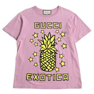 グッチ(Gucci)の美品 GUCCI グッチ 615044 コットン100% インターロッキングG ロゴ入り パイナップル クルーネック オーバーサイズ 半袖/ショートスリーブＴシャツ ピンク XS イタリア製 正規品 メンズ(Tシャツ/カットソー(半袖/袖なし))