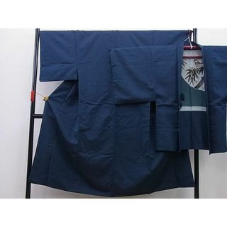 平和屋野田店■男性　お召　アンサンブル　絣文様　羽裏：竹雀　逸品　n-gh6150(着物)