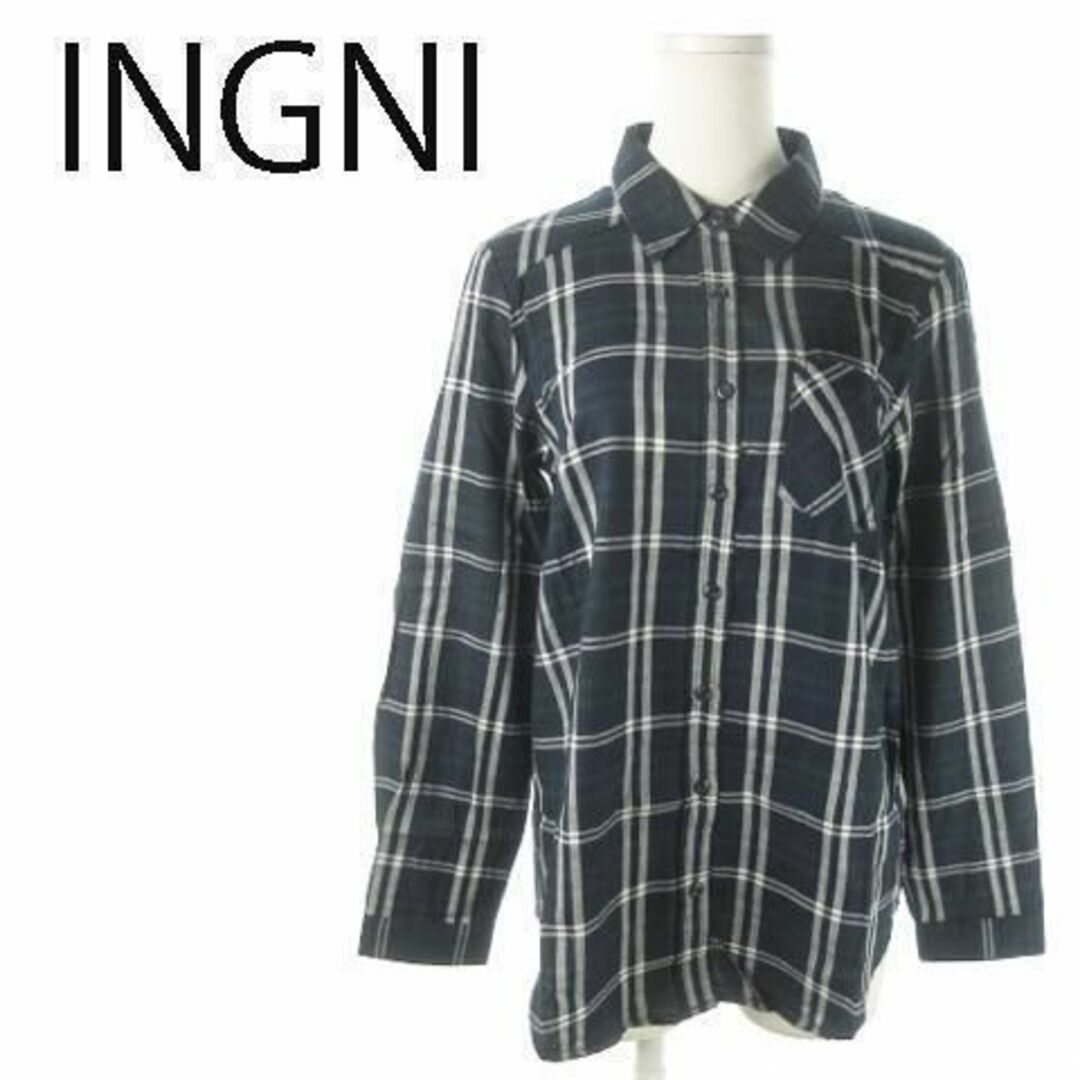 INGNI(イング)のイング シャツ 長袖 チェック コットン M 紺 230126AO12A レディースのトップス(シャツ/ブラウス(長袖/七分))の商品写真