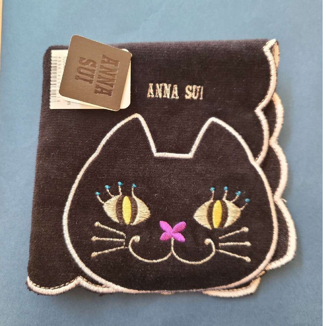 ANNA SUI(アナスイ)の最終値下げ！アナスイ ネコ刺繍タオルハンカチ 9502 ブラック レディースのファッション小物(ハンカチ)の商品写真