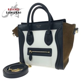 セリーヌ(celine)のCELINE セリーヌ ラゲージ ナノ ホワイト 白 ブラック 黒 レザー ショルダーバッグ ハンドバッグ 2way レディース 405366 【中古】(ショルダーバッグ)