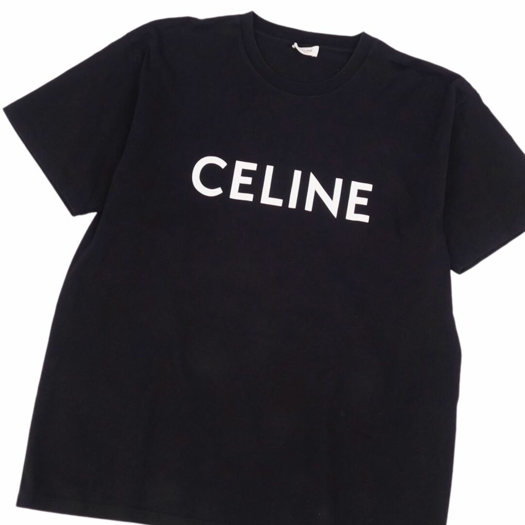 celine(セリーヌ)の美品 セリーヌ CELINE Tシャツ カットソー ショートスリーブ ロゴ コットン トップス メンズ イタリア製 L ブラック メンズのトップス(Tシャツ/カットソー(半袖/袖なし))の商品写真