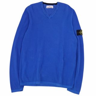 ストーンアイランド(STONE ISLAND)の美品 ストーンアイランド STONE ISLAND ニット セーター プルオーバー ロゴパッチ コットン トップス メンズ イタリア製 XL ブルー(ニット/セーター)