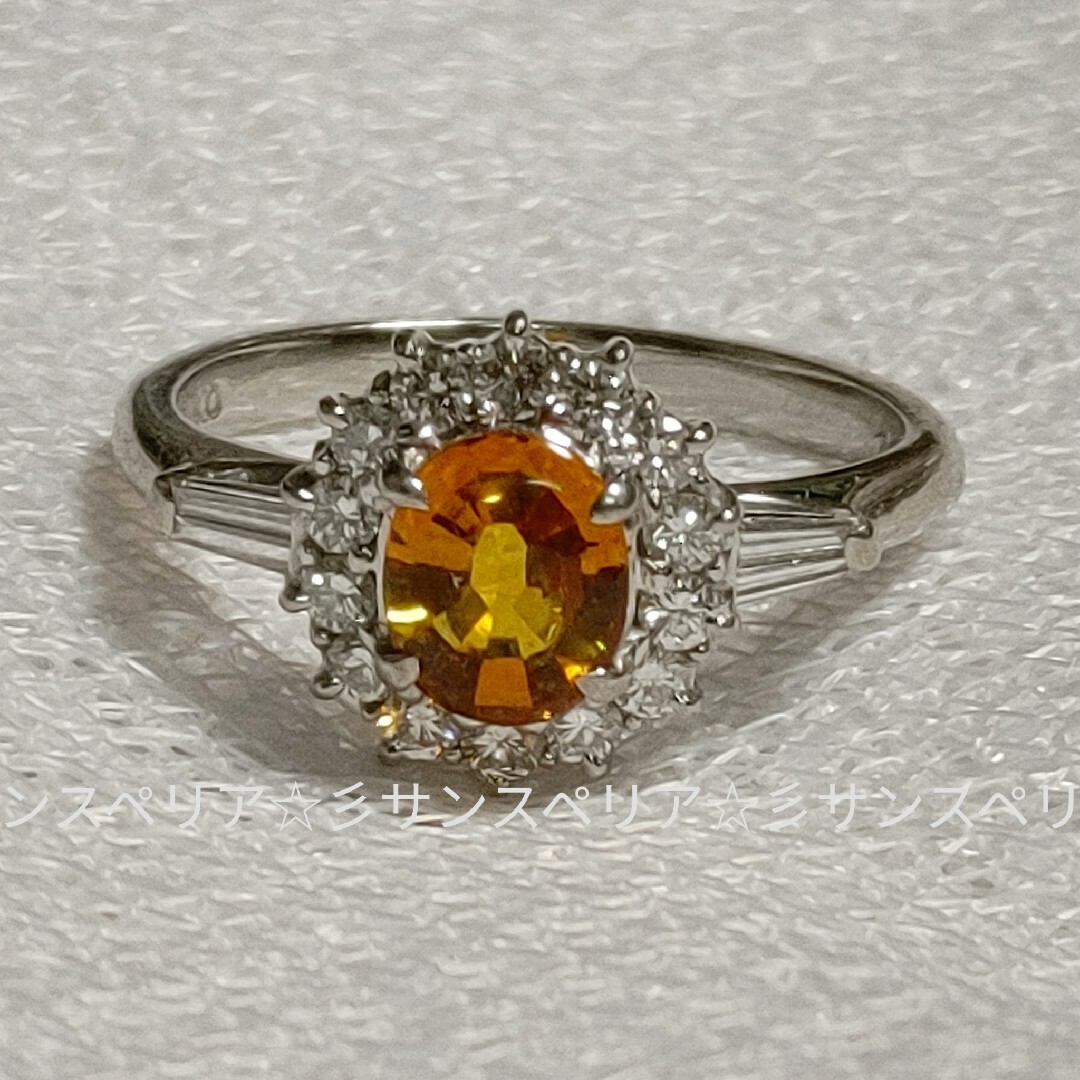Pt900 オレンジサファイア1.052ctとダイヤモンド0.34ctのリング レディースのアクセサリー(リング(指輪))の商品写真